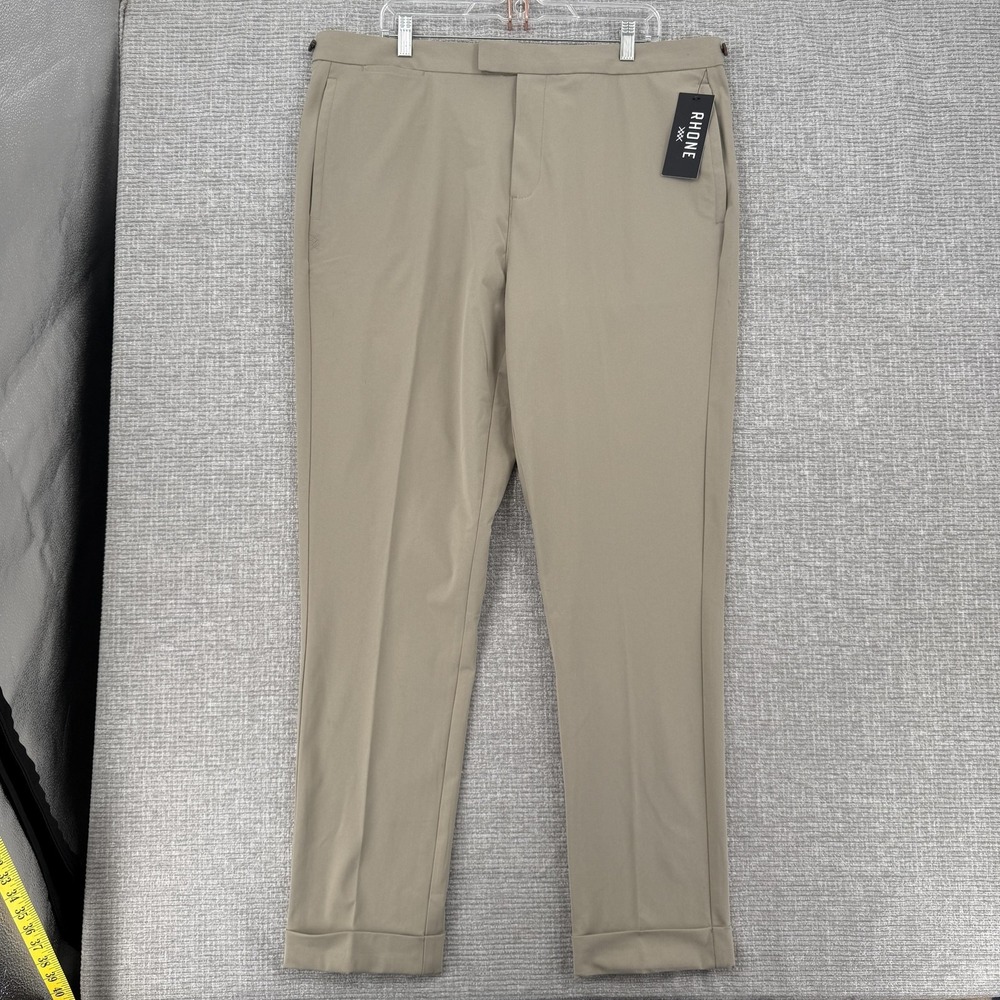 Rhone Pants Mens 38x32‎ Beige Khakis Commuter Pro Trouser Knit Slim Straight